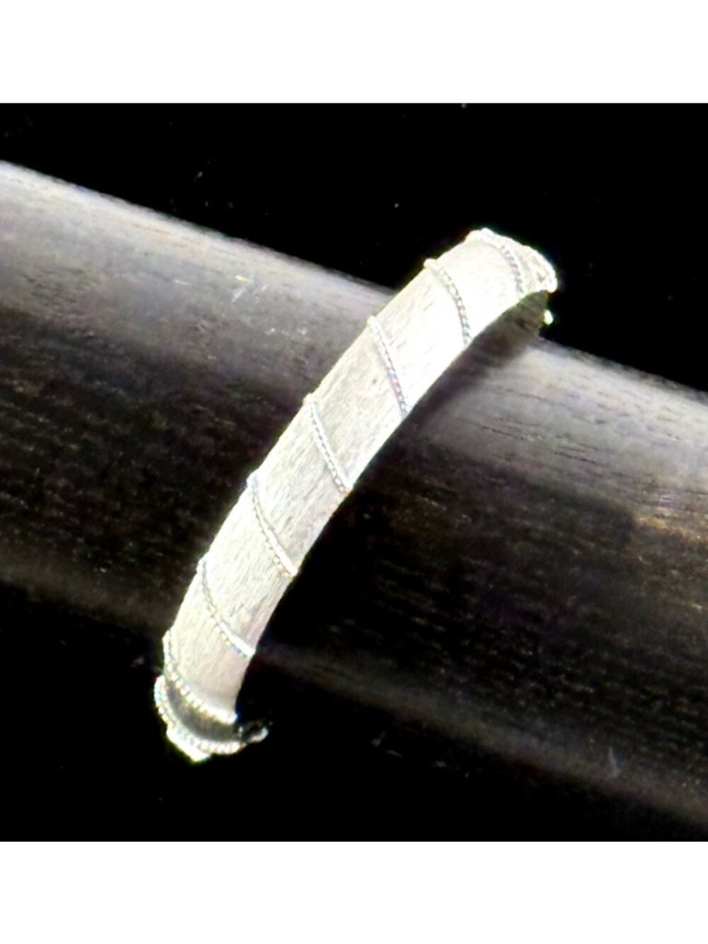 Crown Trifari Silver-Tone Hinged Bangle Bracelet With Textured Design-Vintage